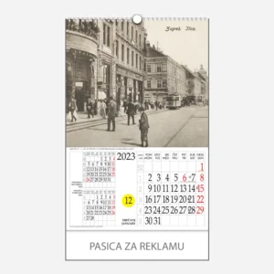 Kalendar s rotacijskim krugom Zagreb sa starih razglednica 2023 - siječanj
